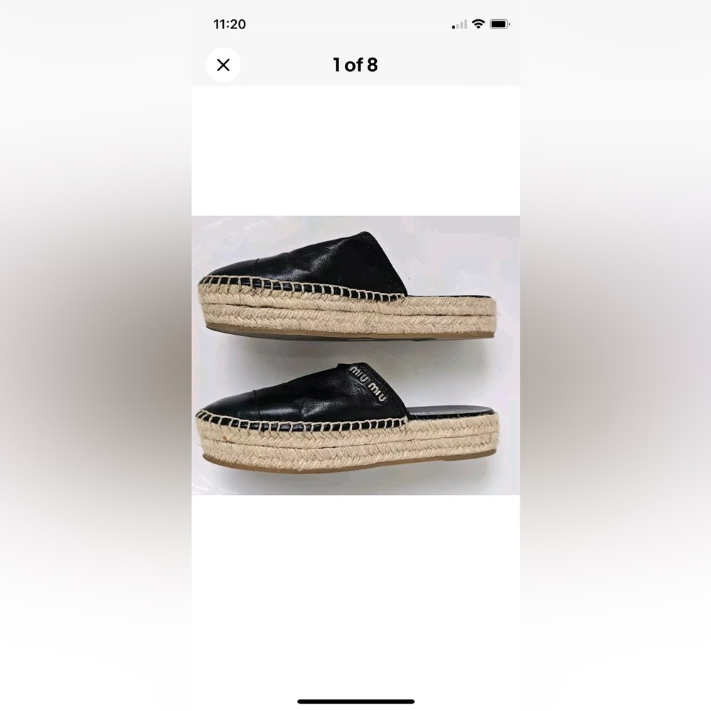Miu Miu By PRADA Slip On Black Leather Espadrilles 7.5 Size 37.5
